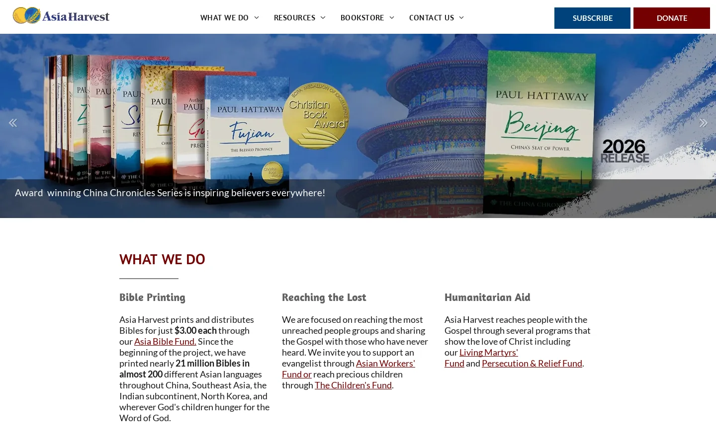 Asia Harvest Homepage screenshot