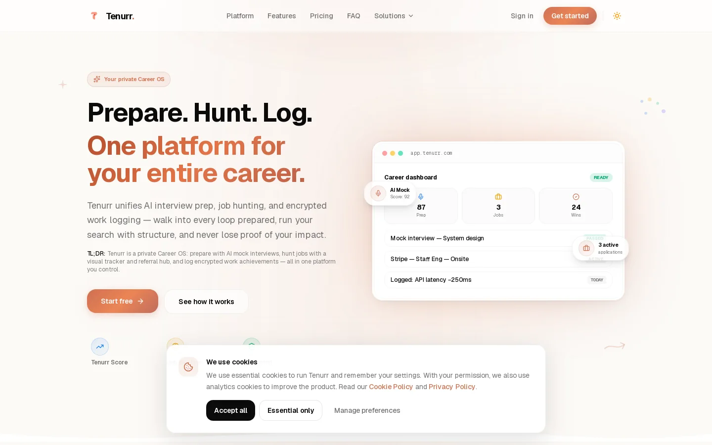 Tenurr Homepage screenshot