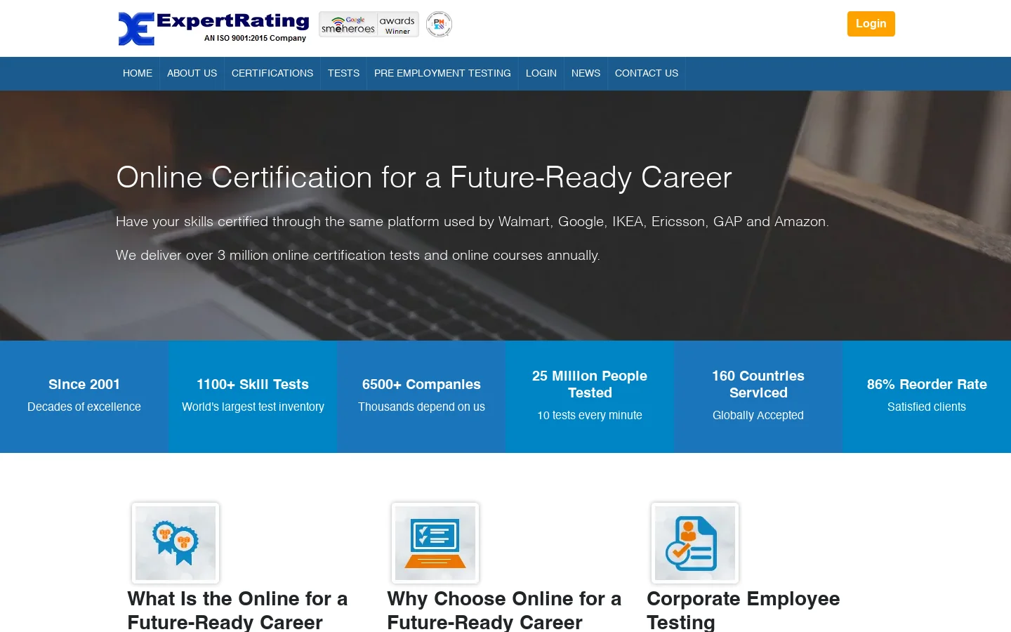 ExpertRating Homepage screenshot