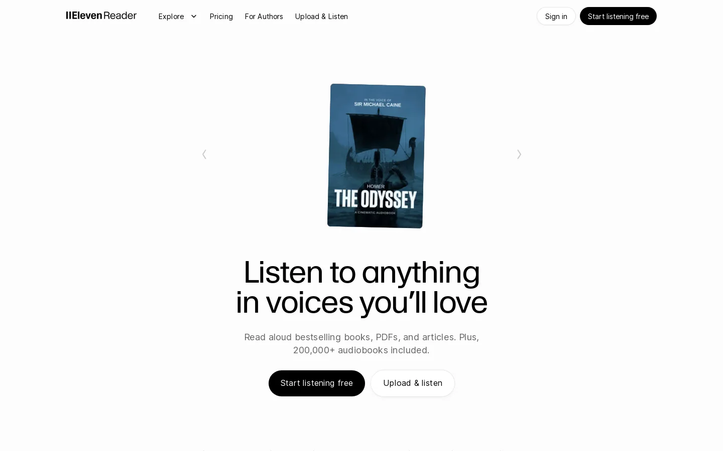 ElevenReader Homepage screenshot