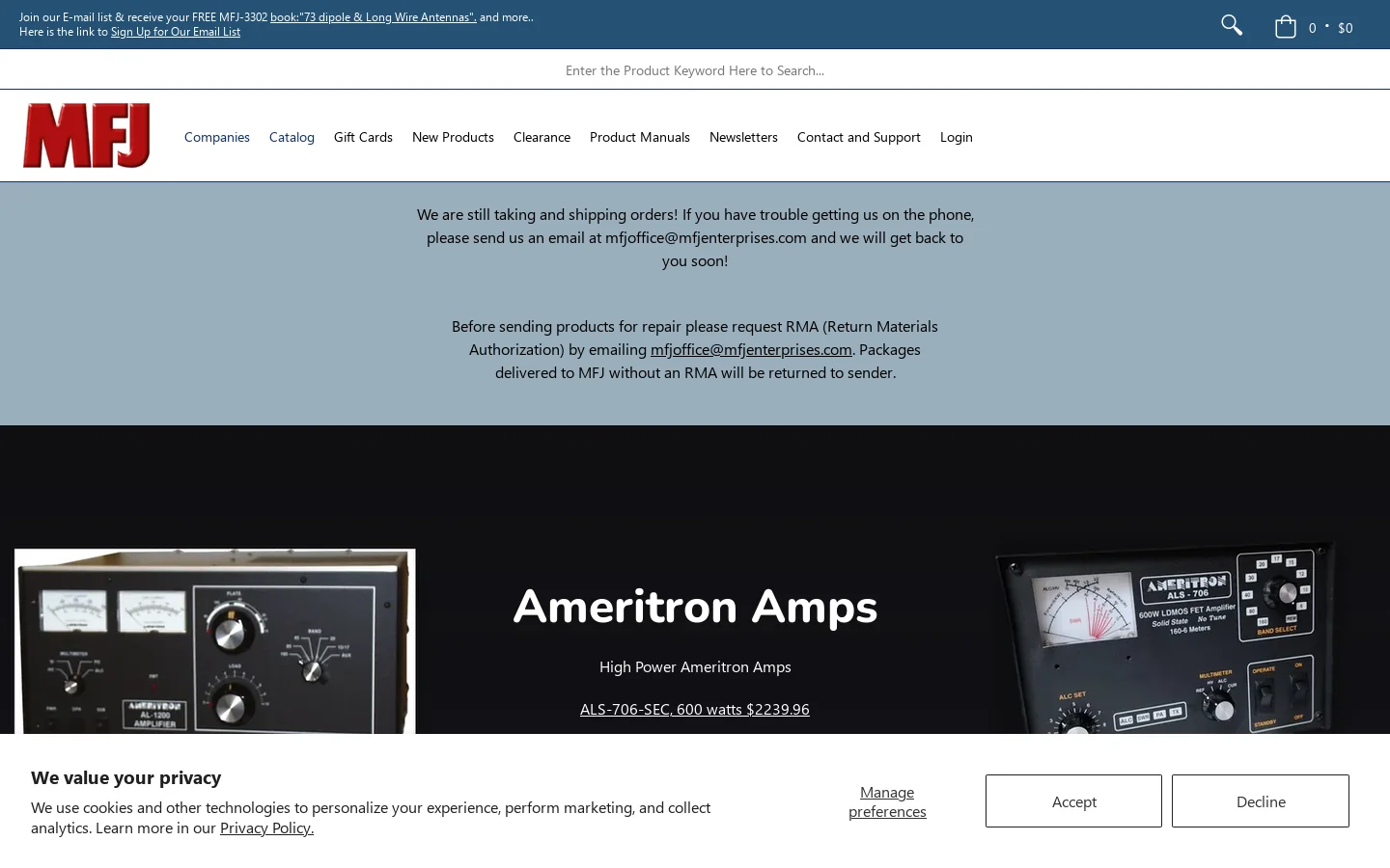 MFJ Enterprises Inc Homepage screenshot