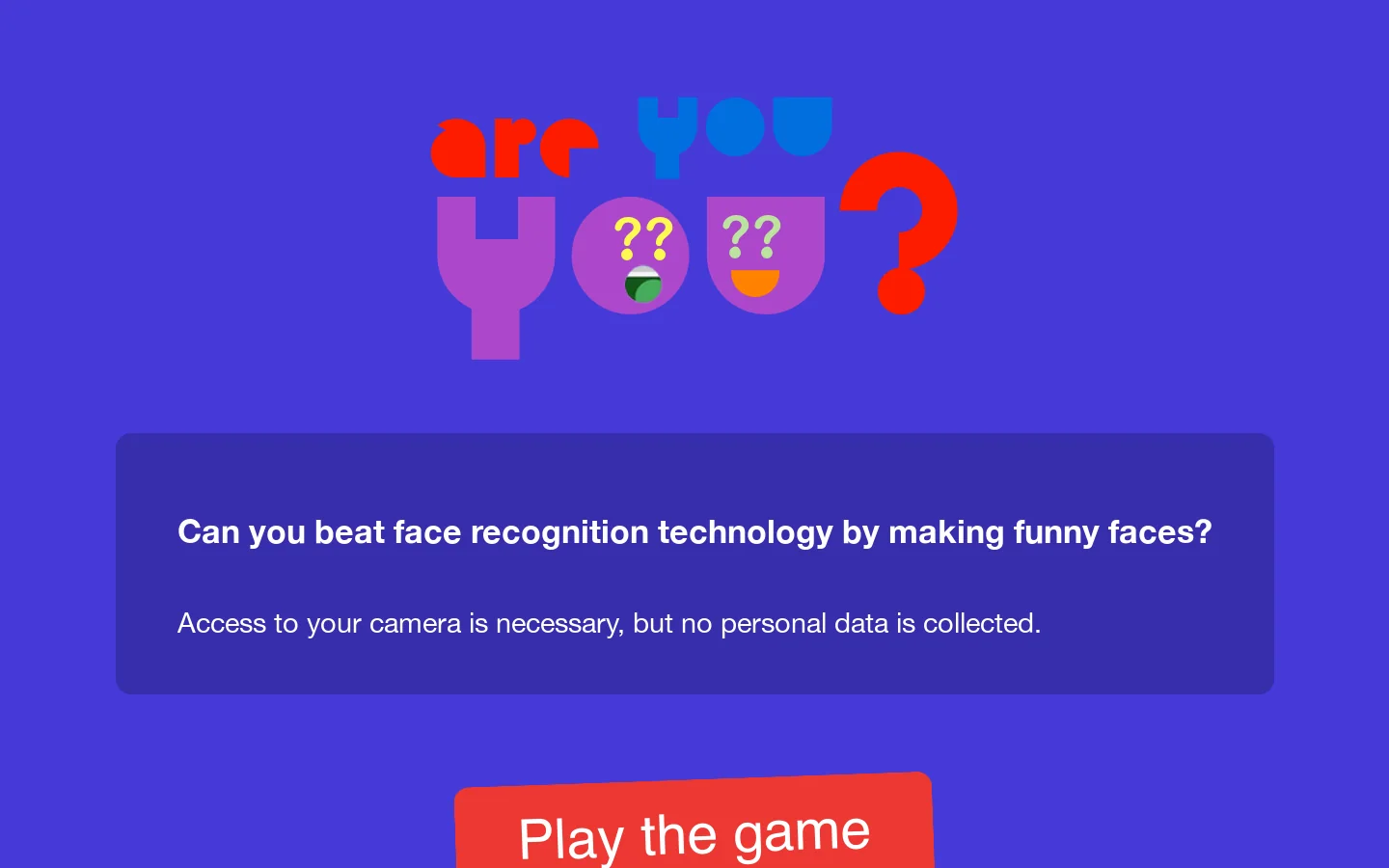 Are You You? Beat the face recognition algorithm! Homepage screenshot