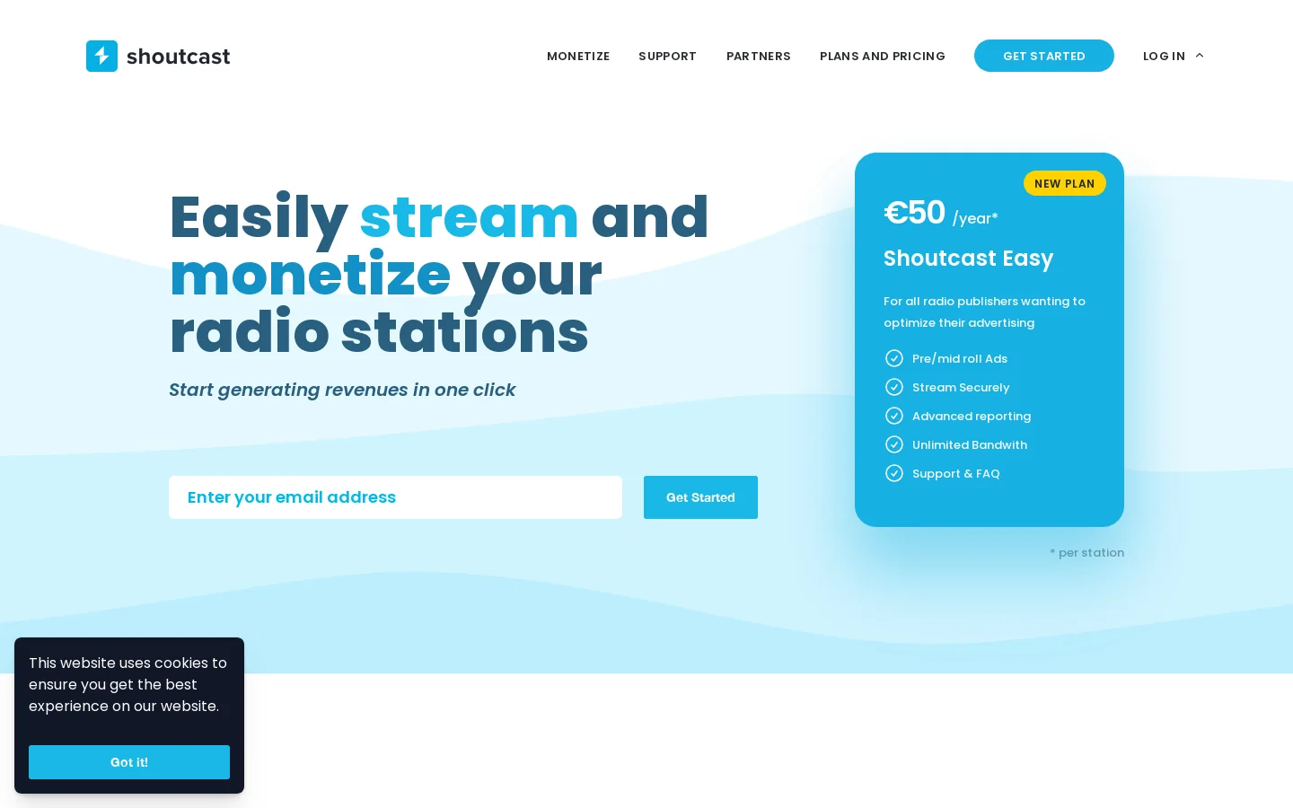 Shoutcast Homepage screenshot