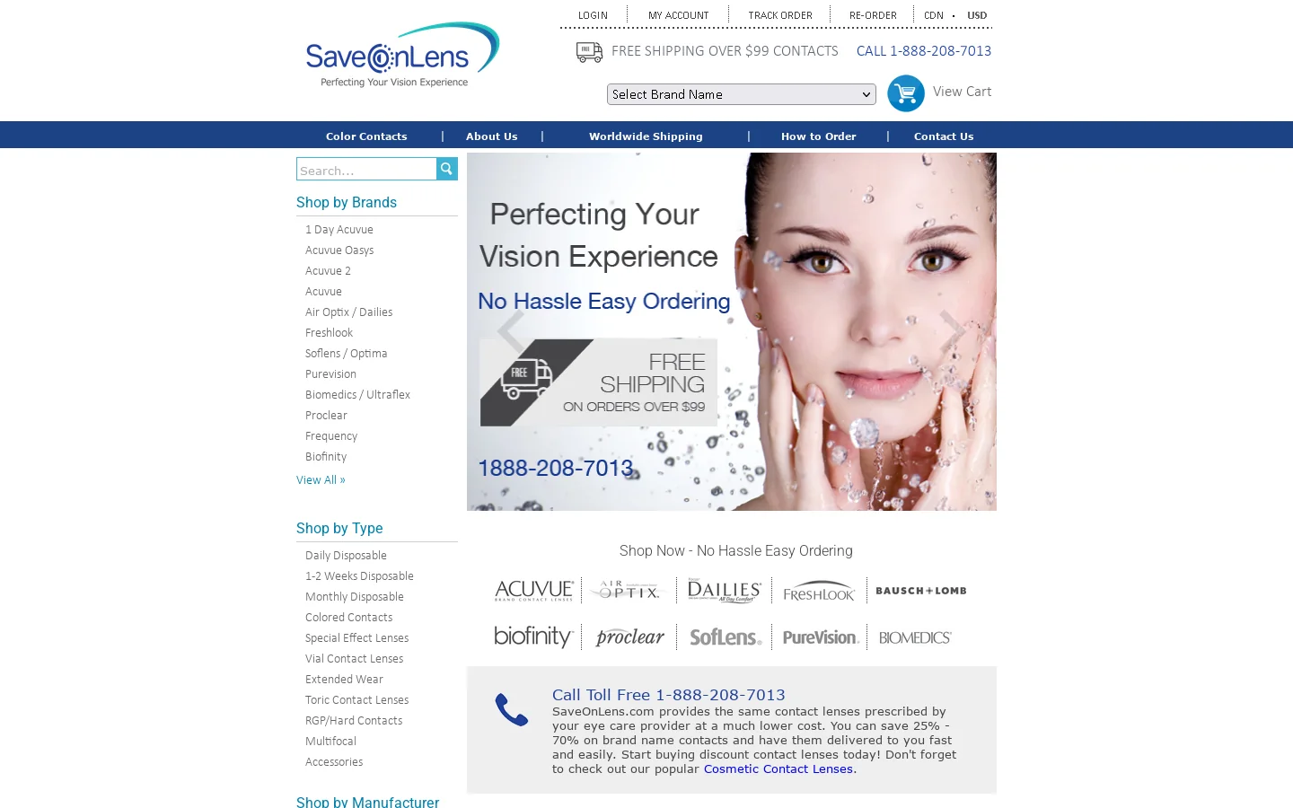 Save On Contact Lenses Online Homepage screenshot