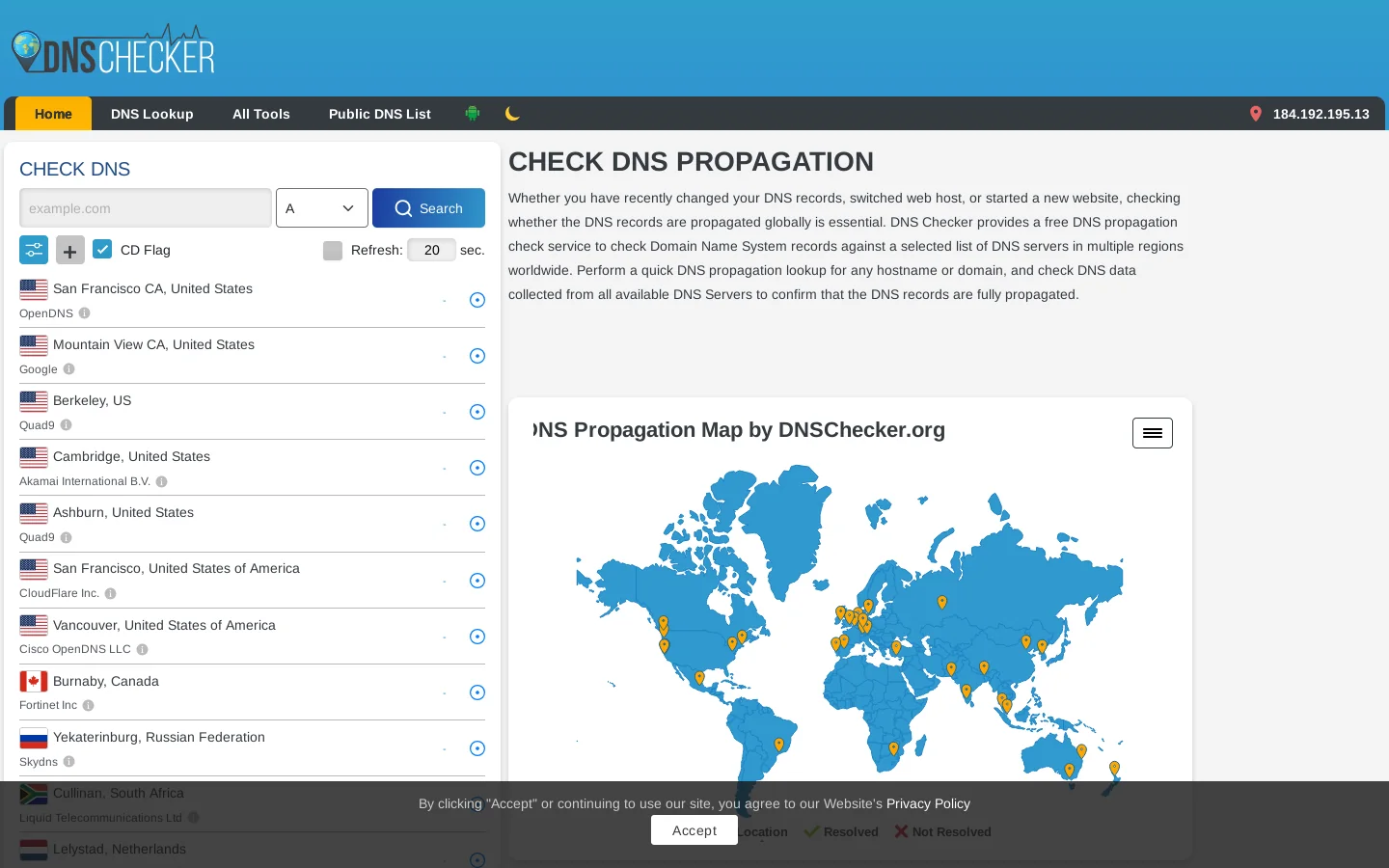 DNS Checker Homepage screenshot