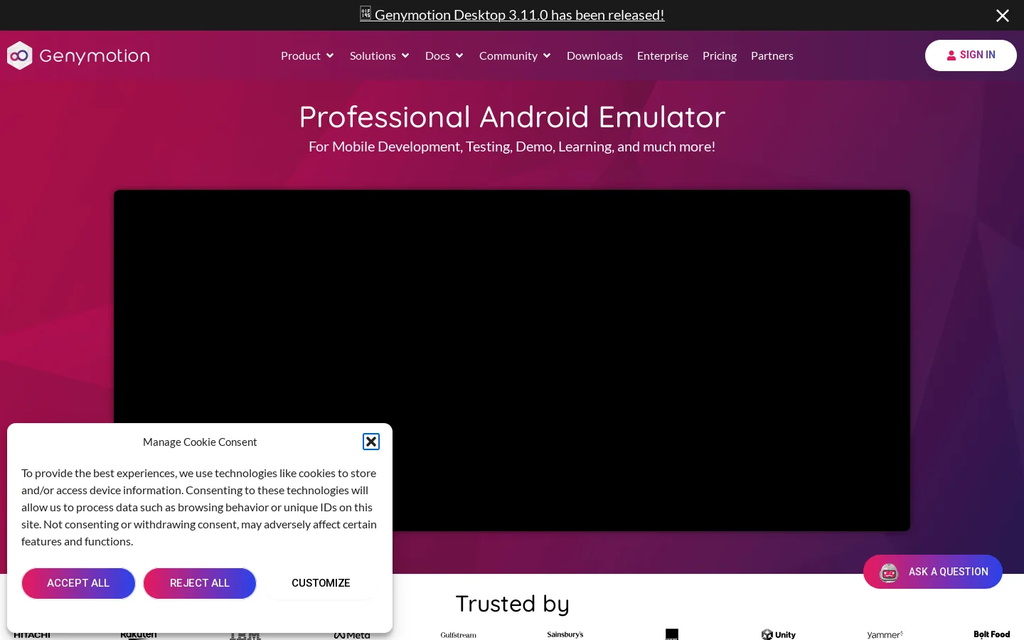Genymotion Homepage screenshot