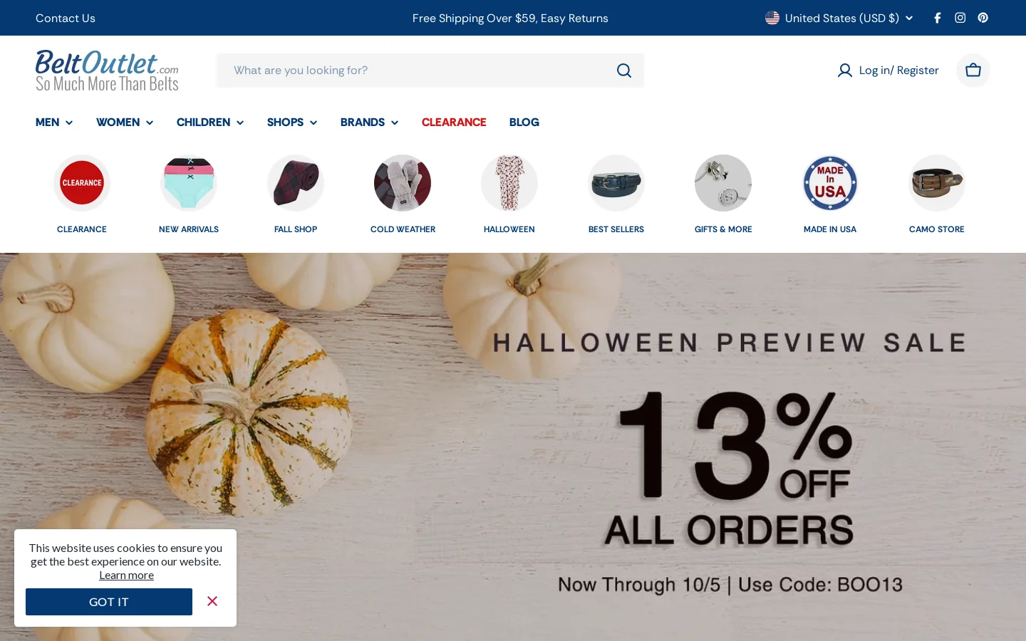BeltOutlet.com Homepage screenshot