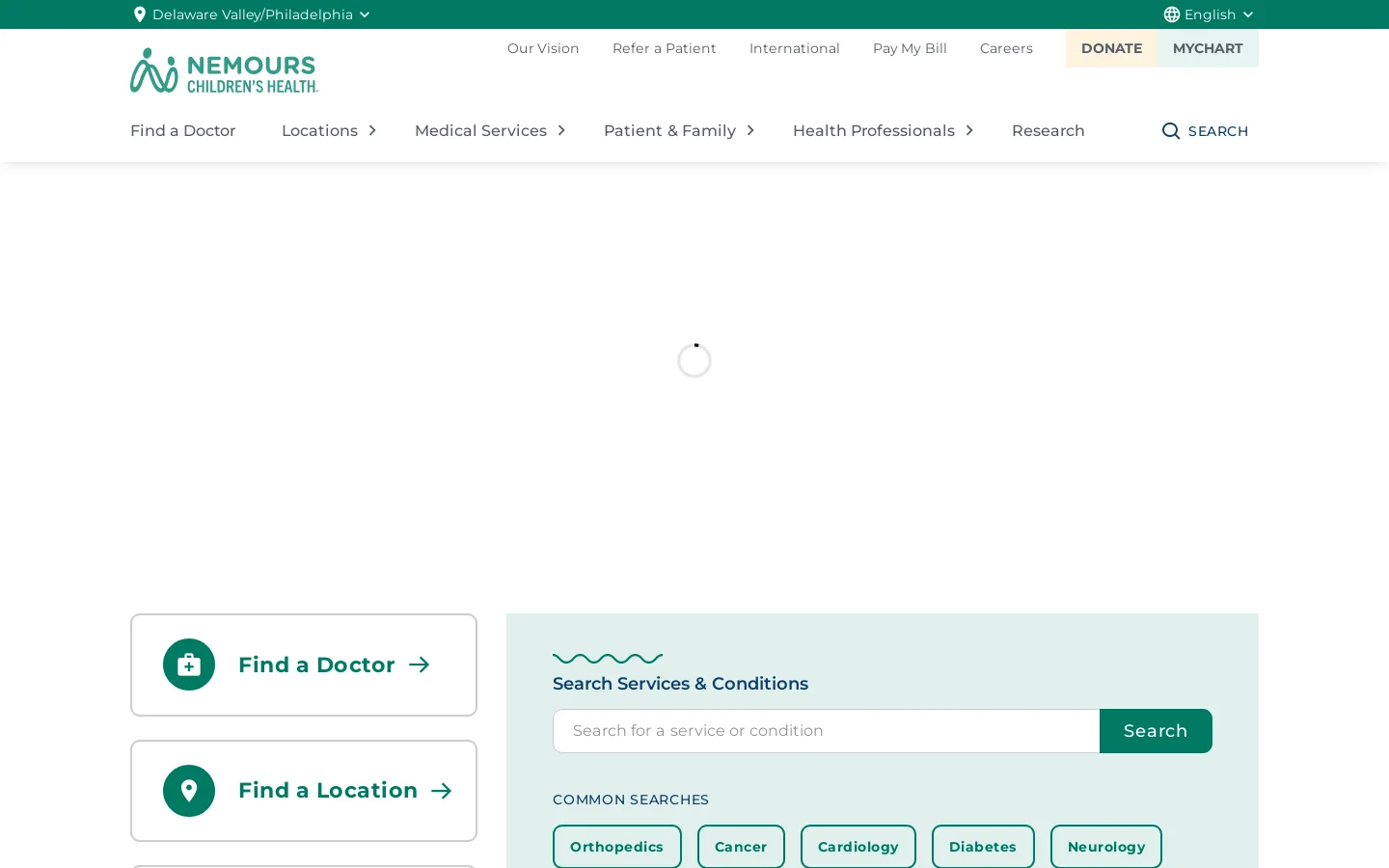 Nemours Children's Health Homepage screenshot