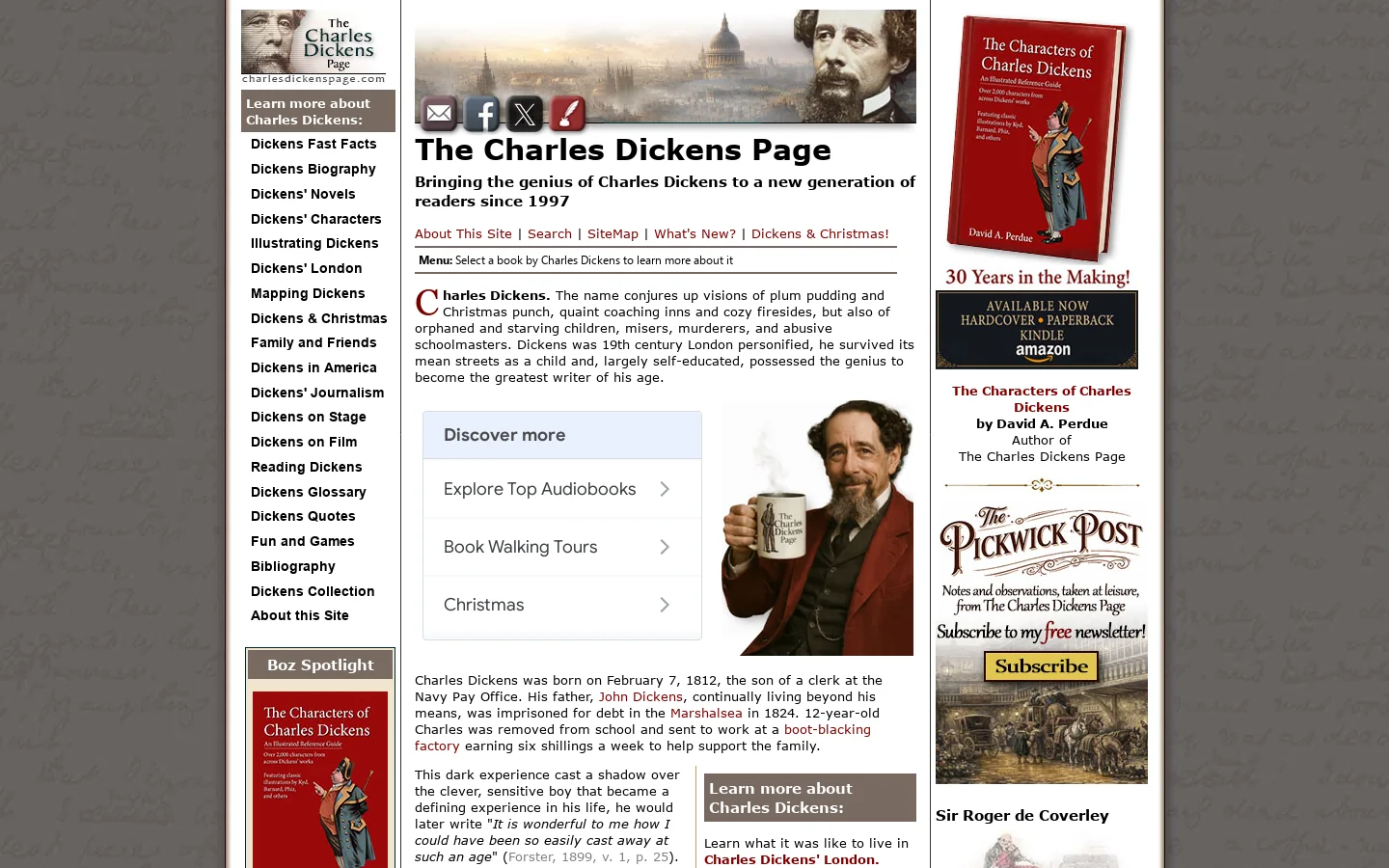 The Charles Dickens Page: His Work, Life, and Times Homepage screenshot
