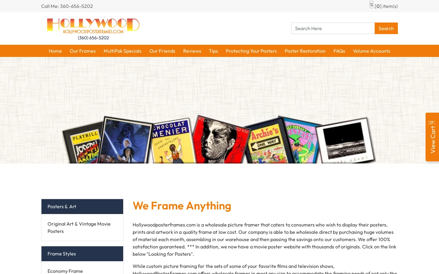 Hollywood Poster Frames Homepage screenshot