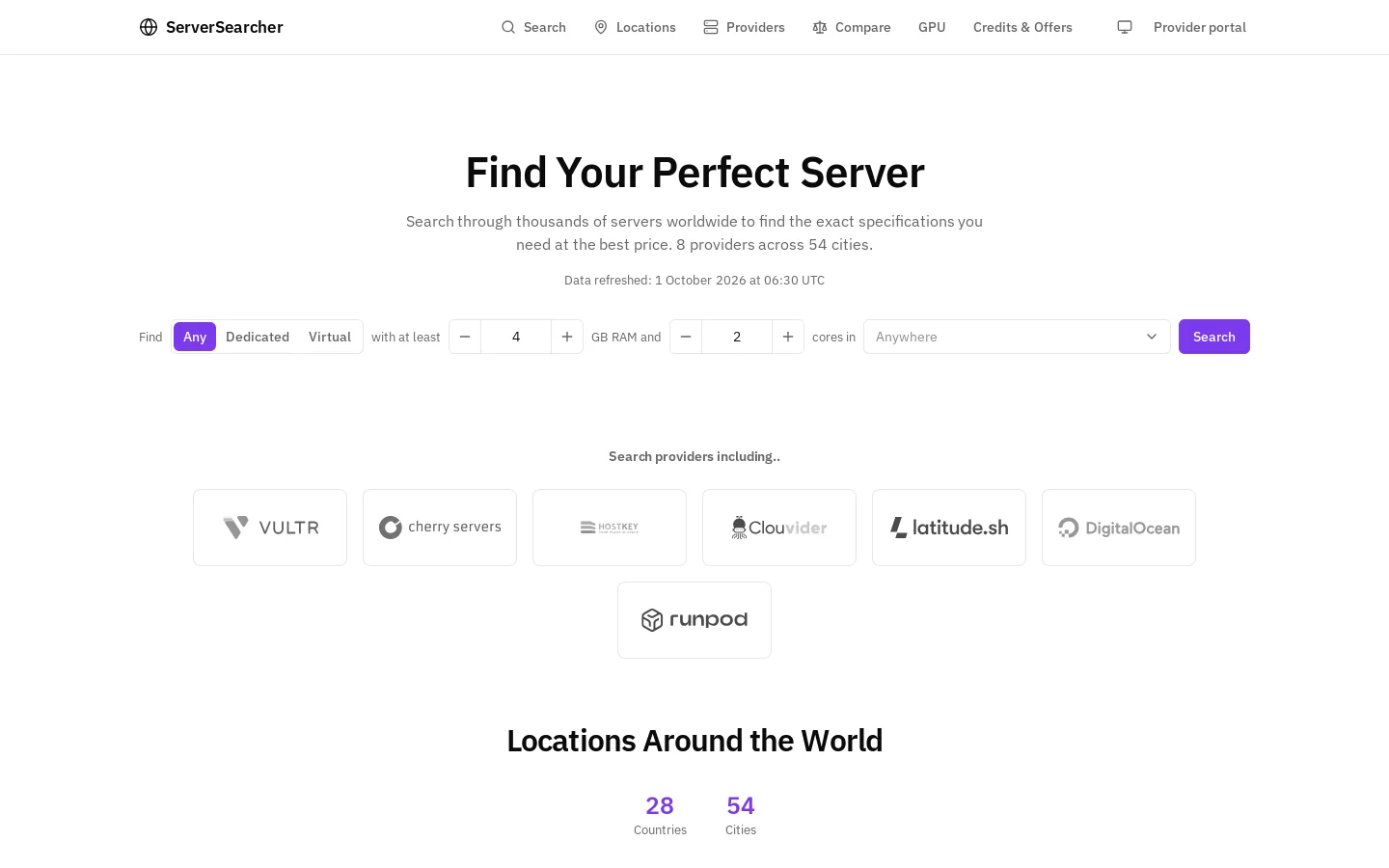 ServerSearcher Homepage screenshot
