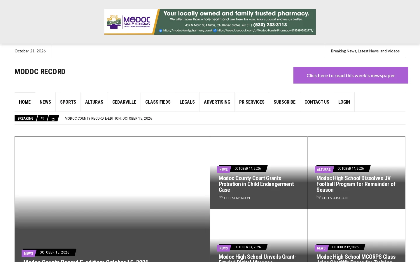 Modoc News, Events & Local Politics | The Modoc County Record Homepage screenshot