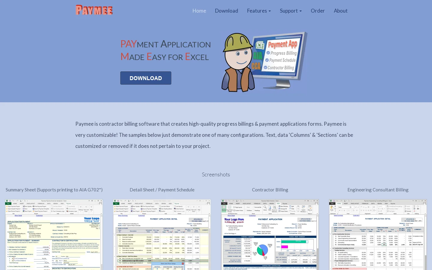 Progress Payment Billing Software - Print to AIA G702 Homepage screenshot