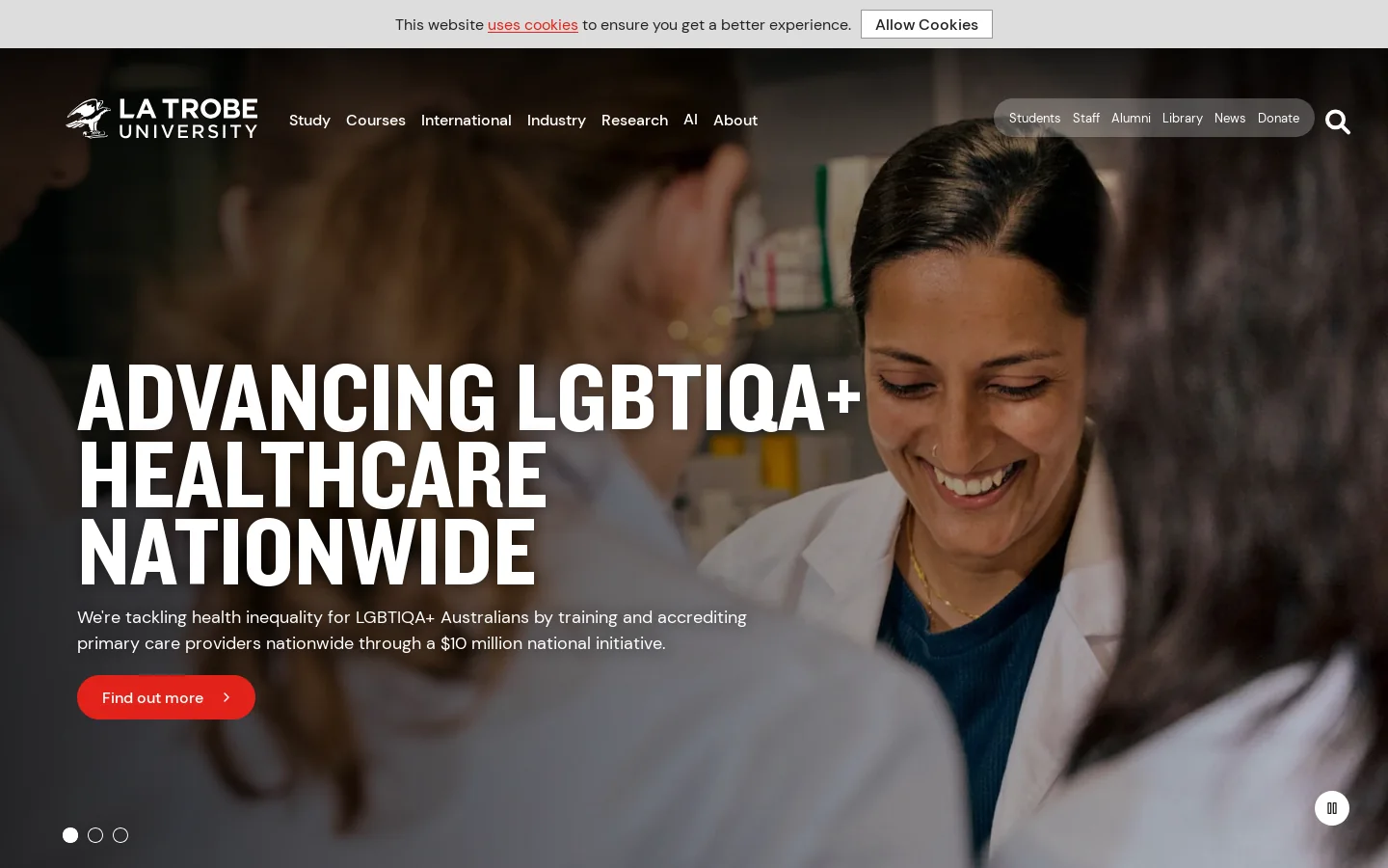 La Trobe University, Melbourne Victoria Australia Homepage screenshot