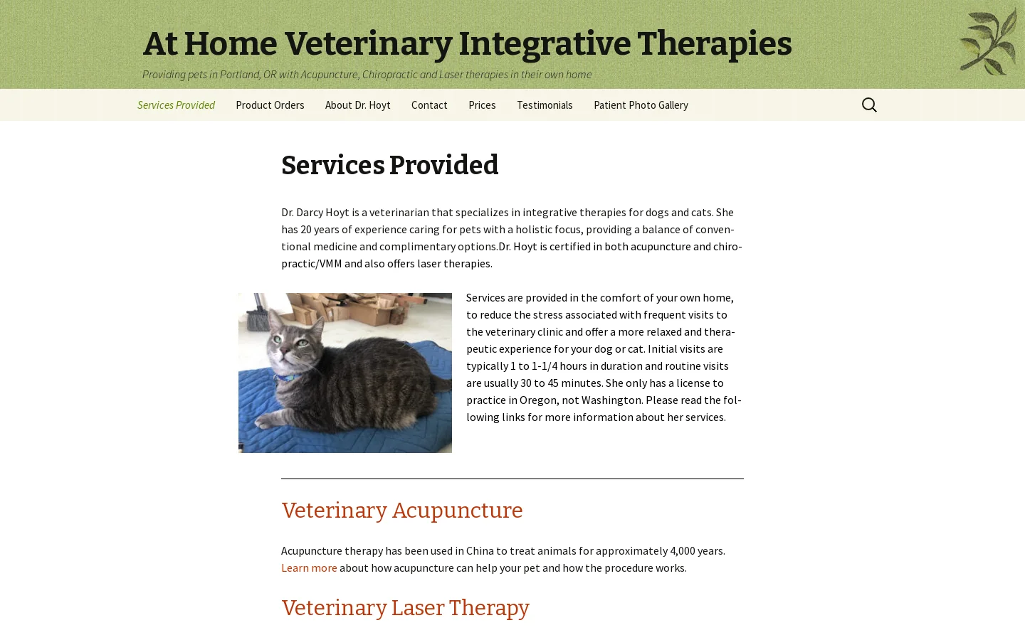 At Home Veterinary Integrative Therapies | Providing pets in Portland, OR with Acupuncture, Chiropractic and Laser therapies in their own home Homepage screenshot