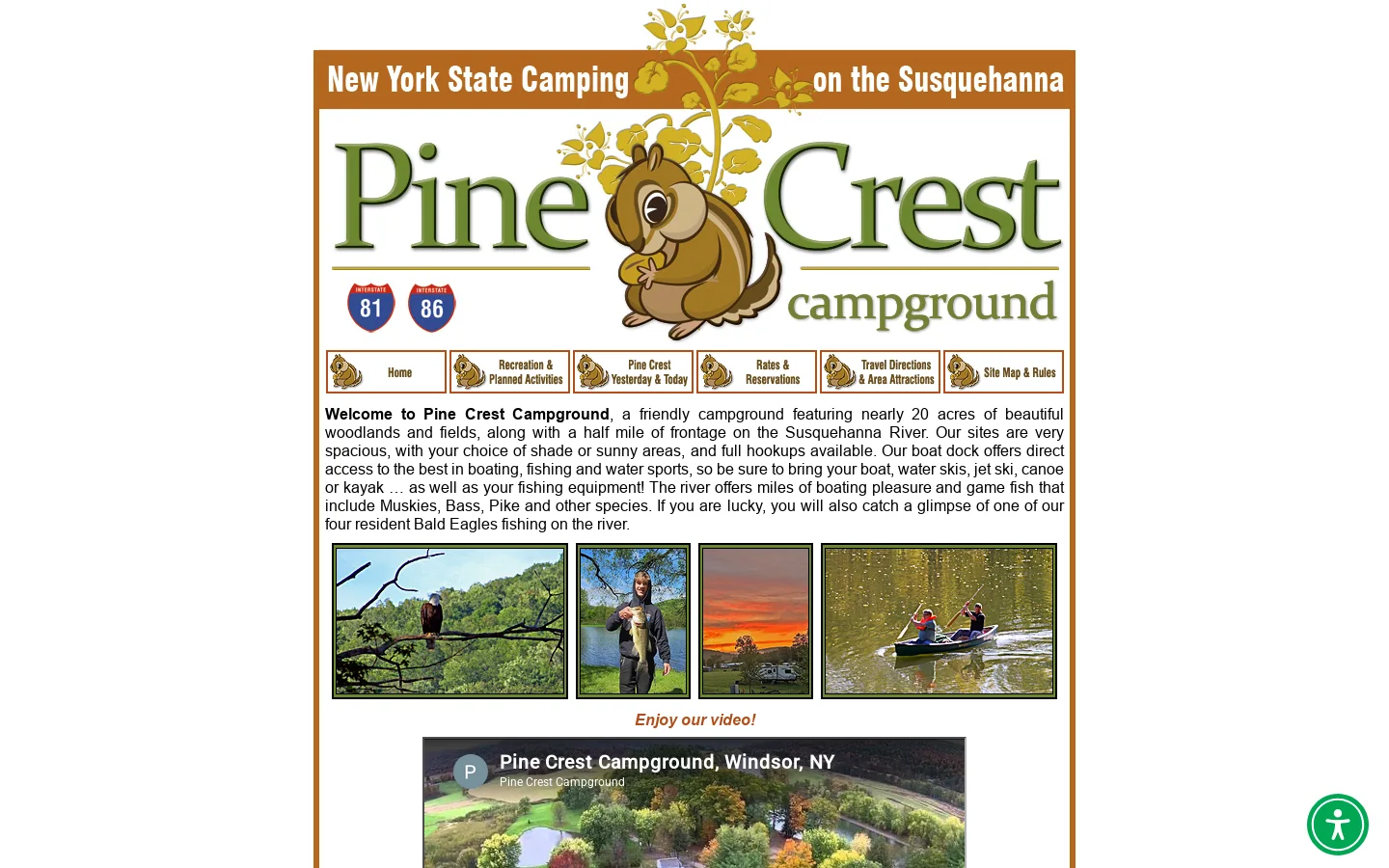 Pine Crest Campground - New York State Camping on the Susquehanna Homepage screenshot