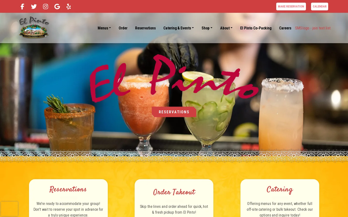 El Pinto Restaurant & Cantina Homepage screenshot