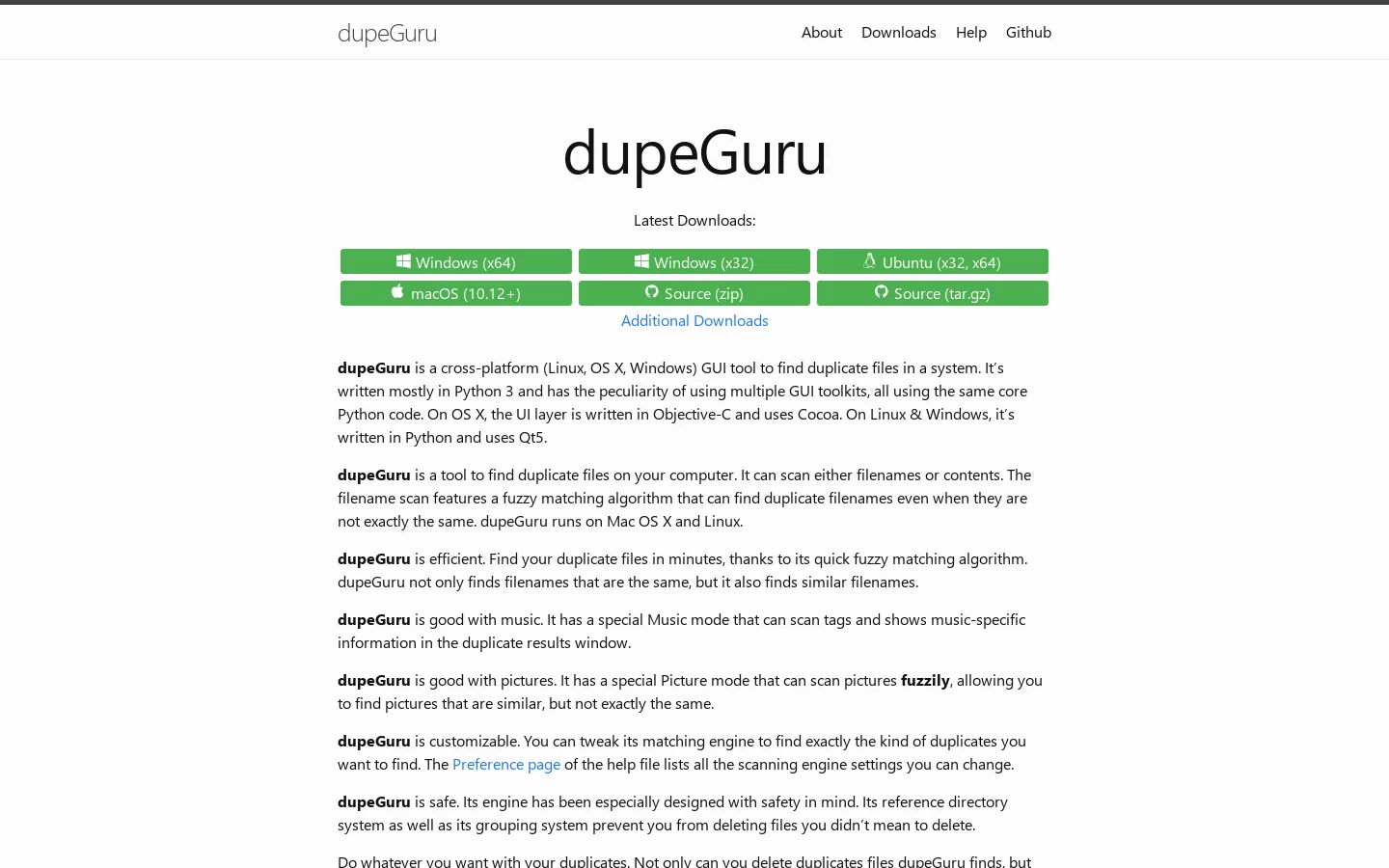 dupeGuru Homepage screenshot