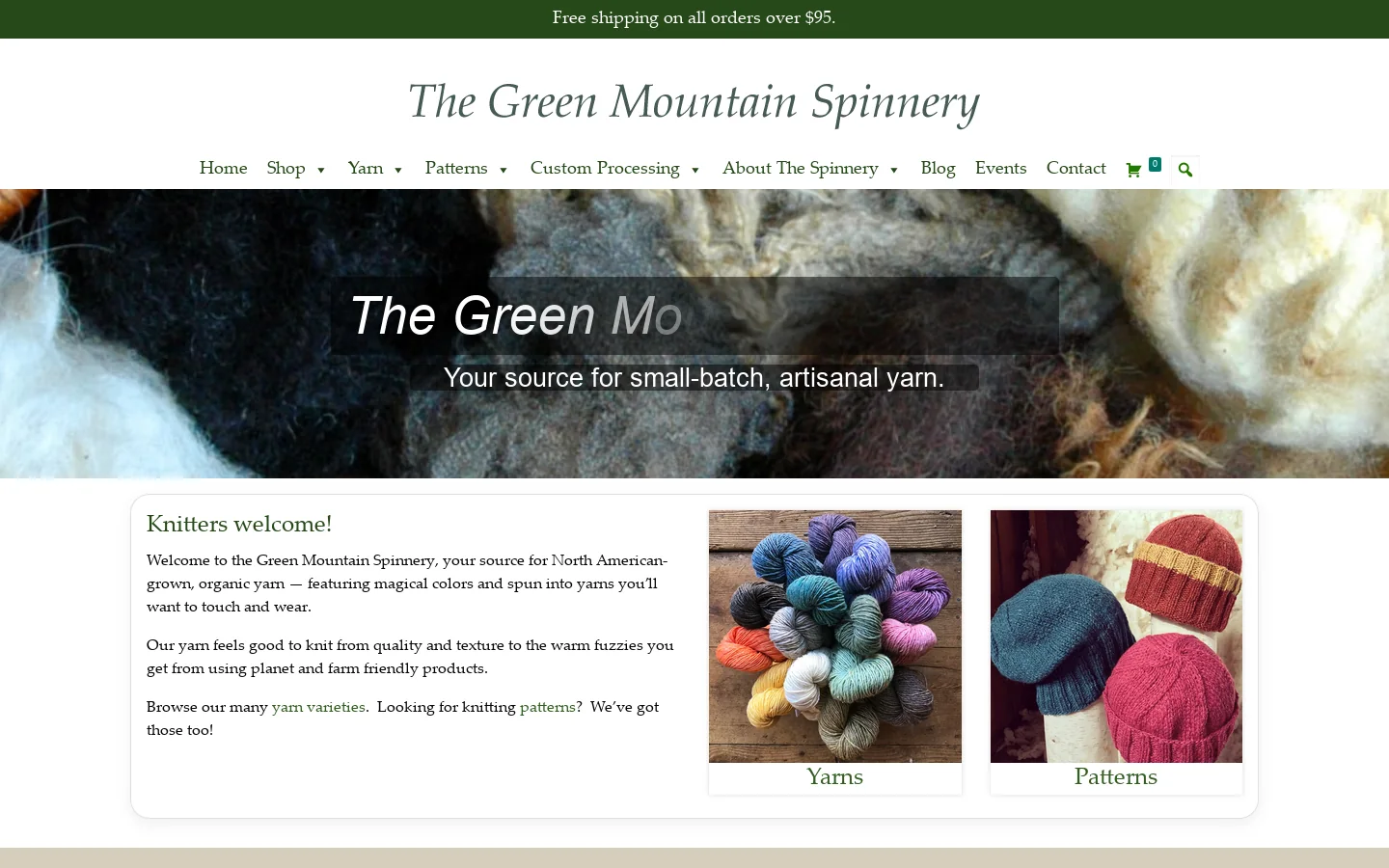 Welcome | Green Mountain Spinnery Homepage screenshot