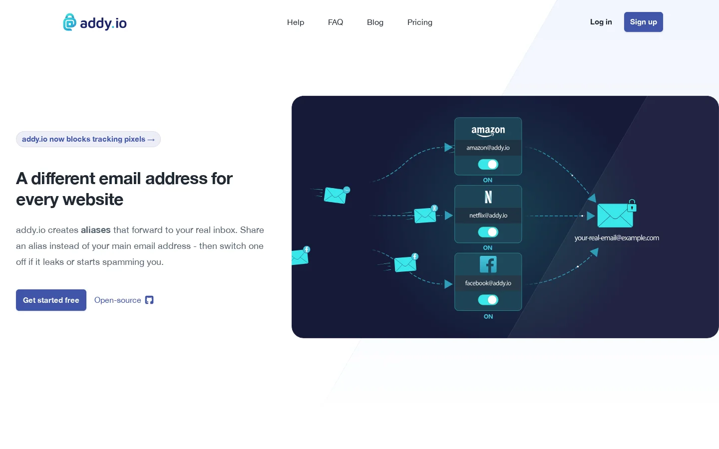 addy.io Homepage screenshot