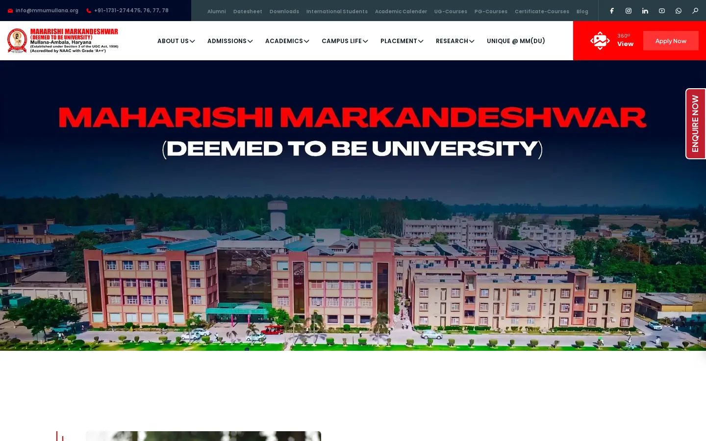 MM(DU), Mullana - North India’s Best Private leading University in Haryana Homepage screenshot