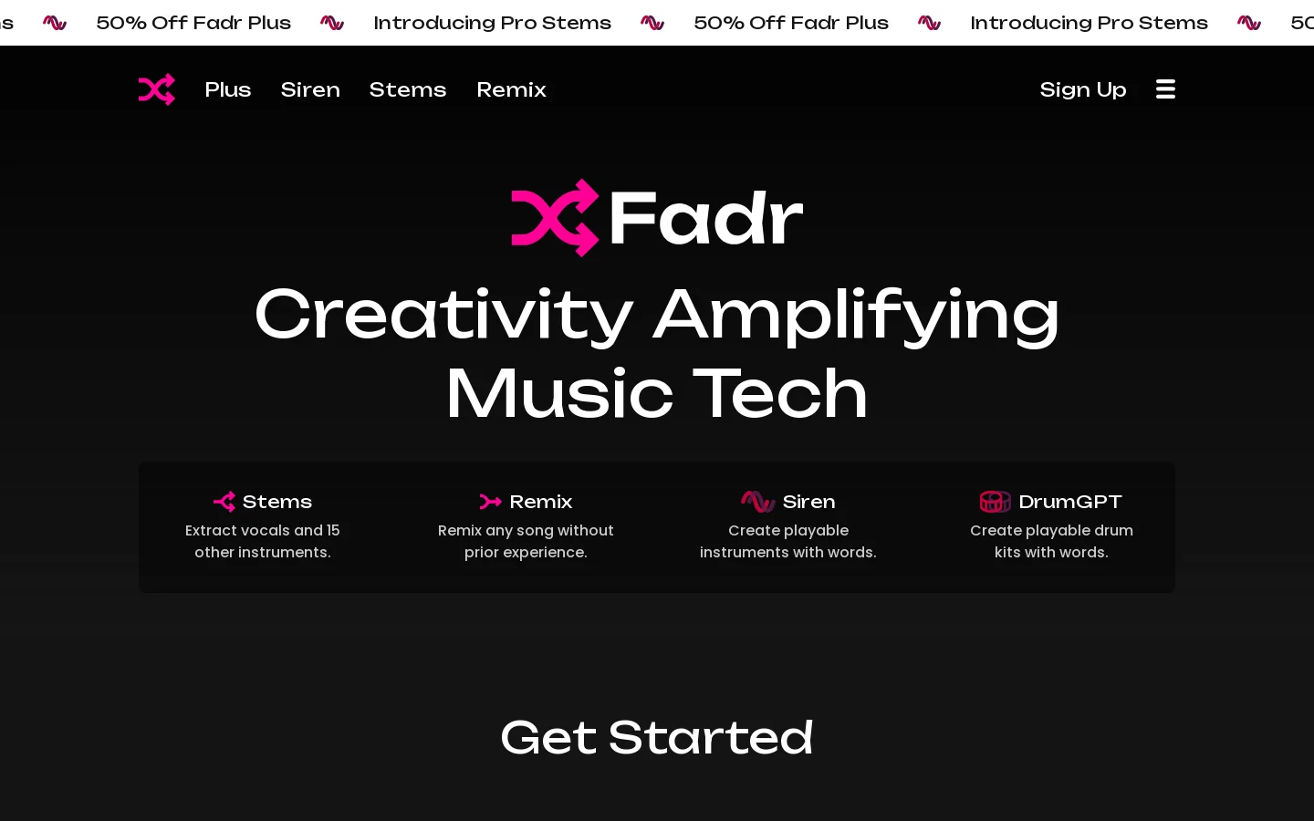 Fadr Homepage screenshot