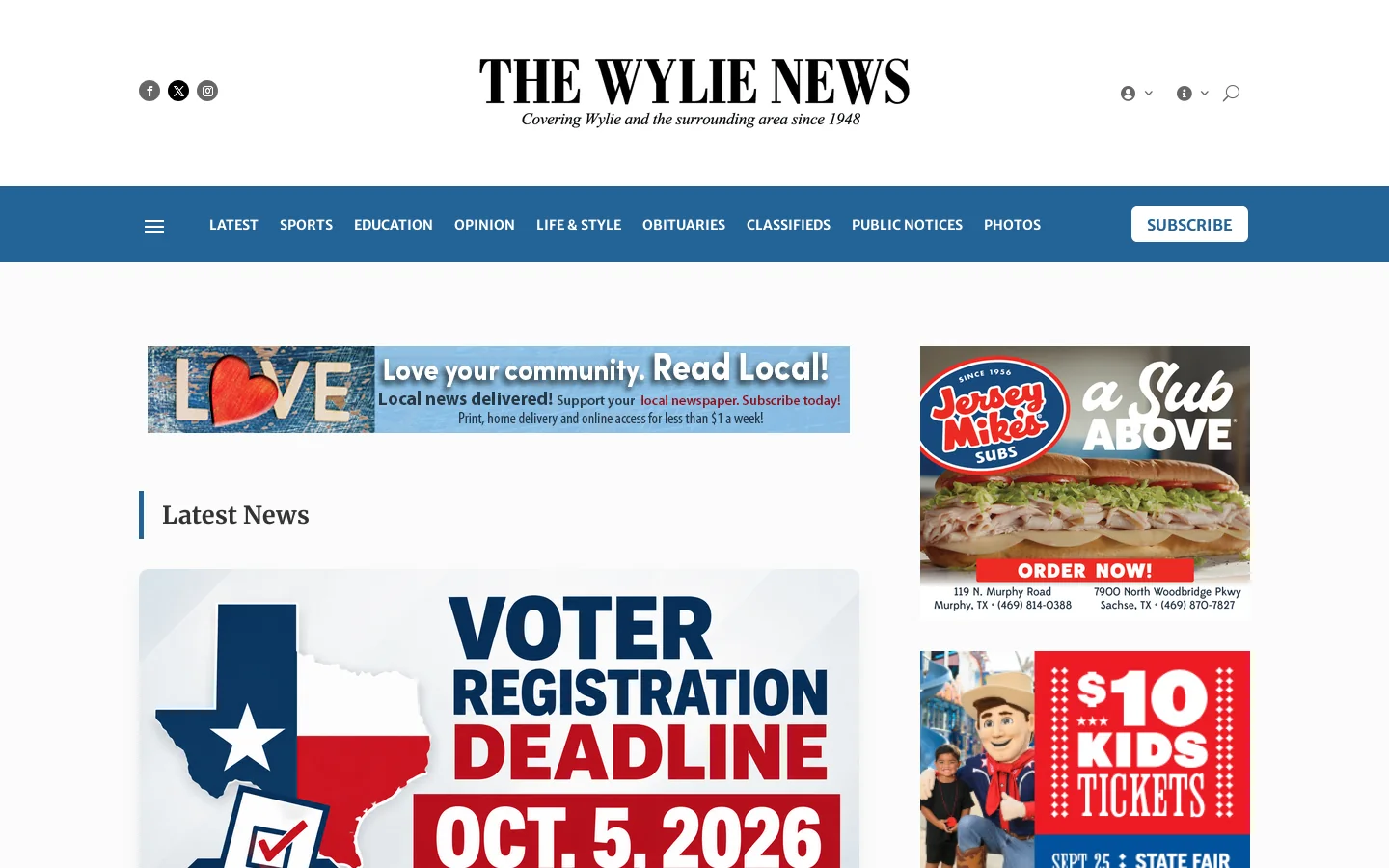 Wylie News Homepage screenshot