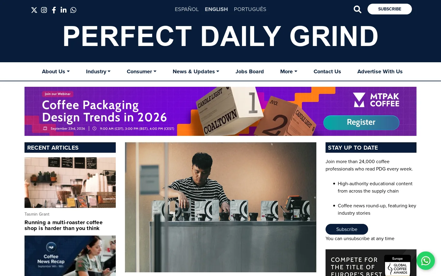 Perfect Daily Grind Homepage screenshot