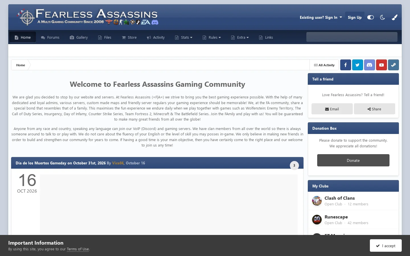 Fearless Assassins Homepage screenshot
