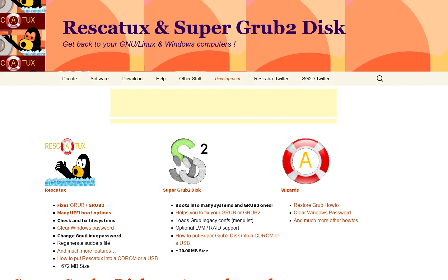 Rescue your Windows & GNU/Linux systems Homepage screenshot