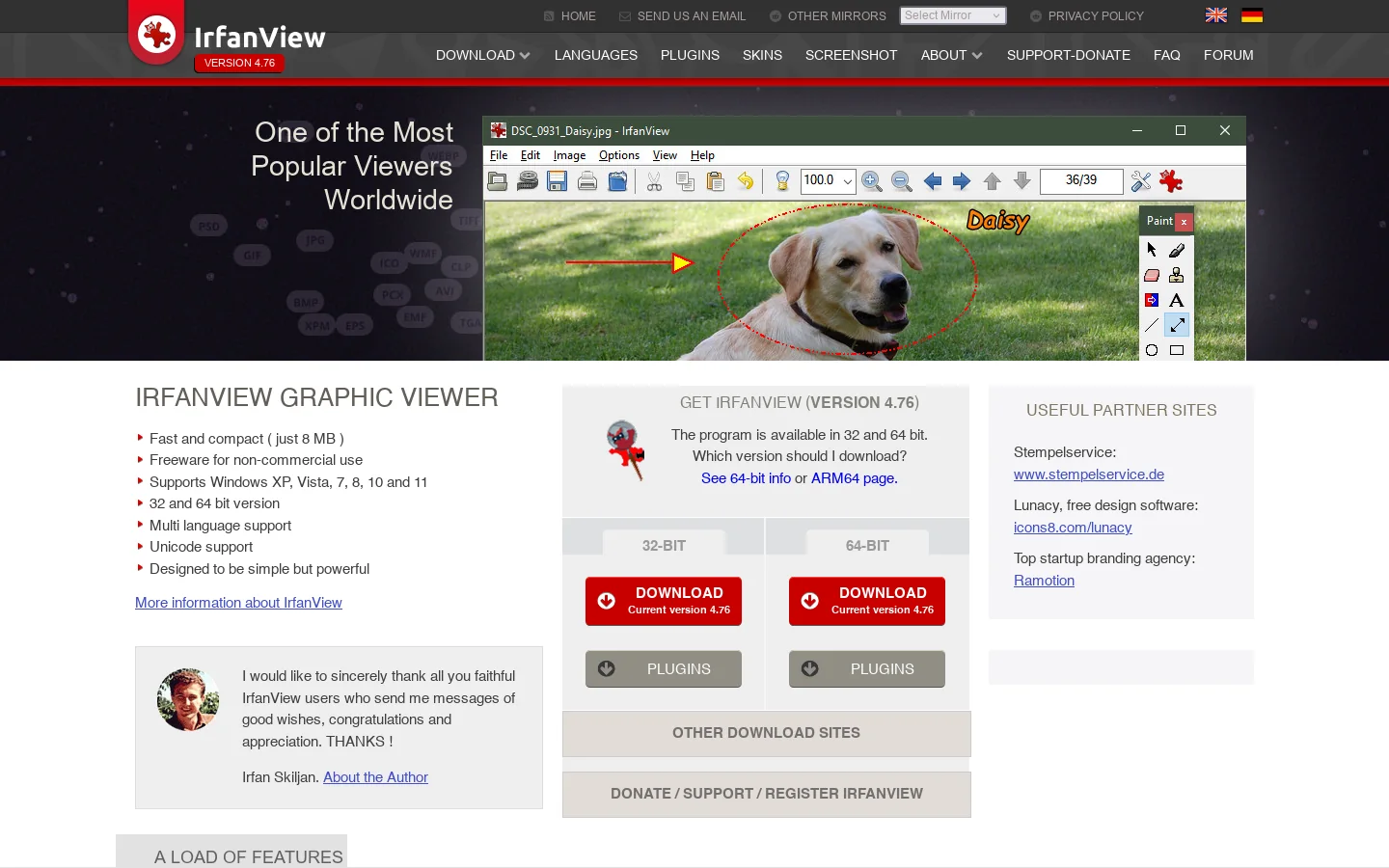 IrfanView Homepage screenshot
