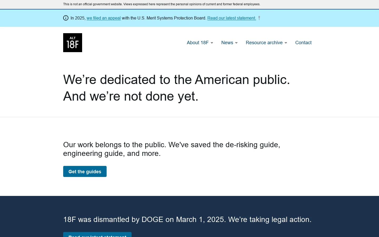 18F Homepage screenshot