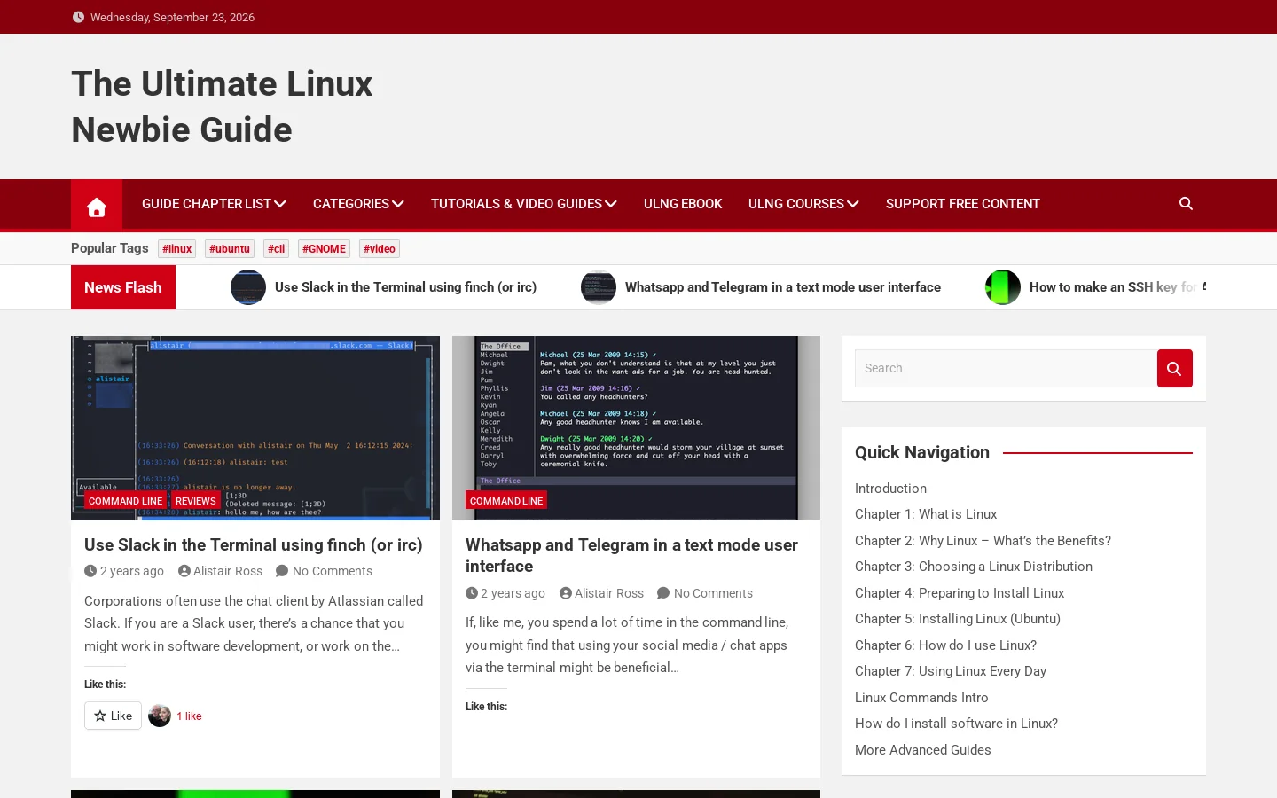 The Ultimate Linux Newbie Guide — Homepage screenshot