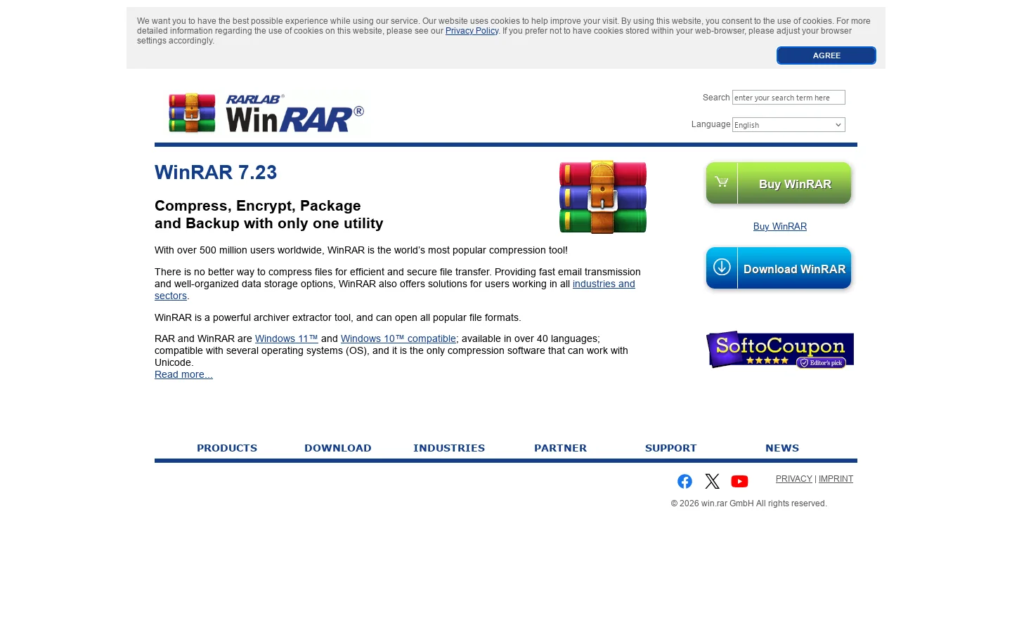 WinRAR Homepage screenshot