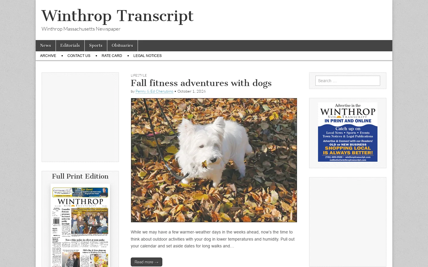 Winthrop Transcript Homepage screenshot