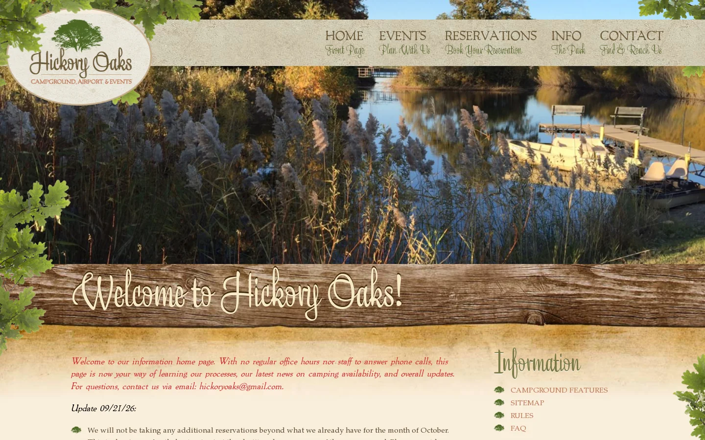 Hickory Oaks Campground Homepage screenshot