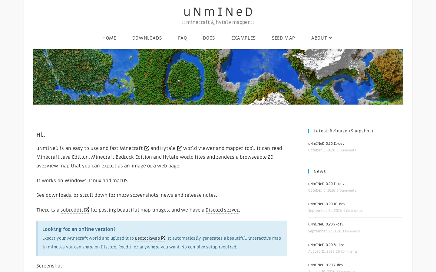 uNmINeD Homepage screenshot