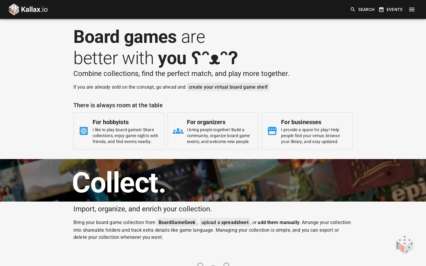 Kallax.io Homepage screenshot