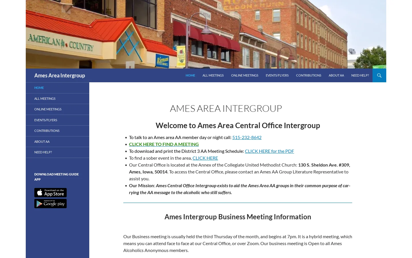 Ames Area Intergroup Homepage screenshot