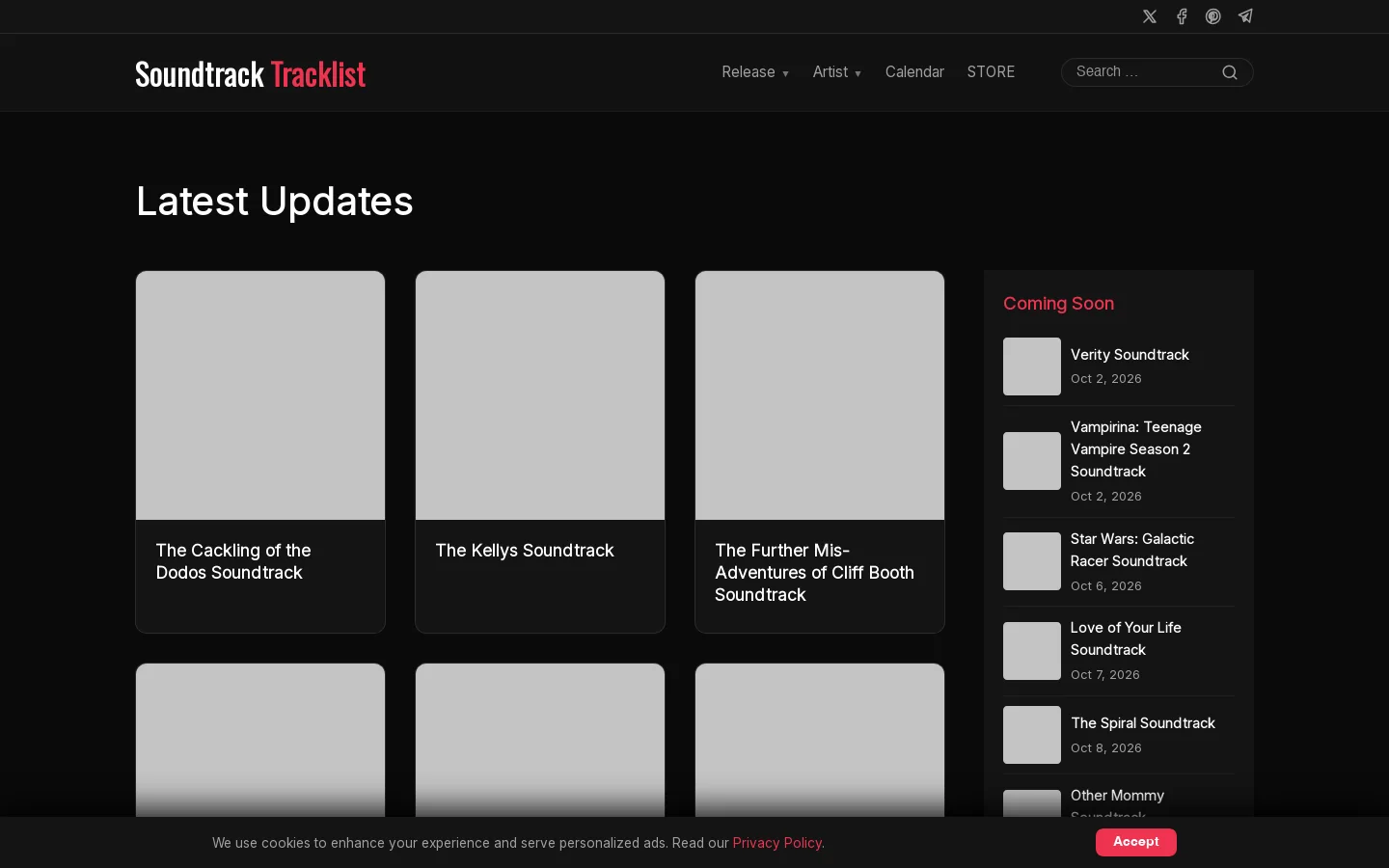 Soundtrack Tracklist Homepage screenshot