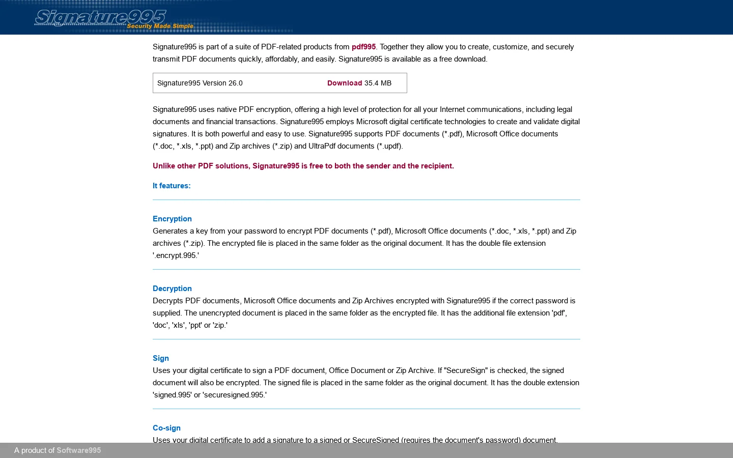 Signature995 Homepage screenshot