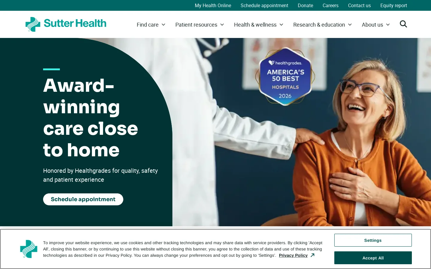 Sutter Health Homepage screenshot