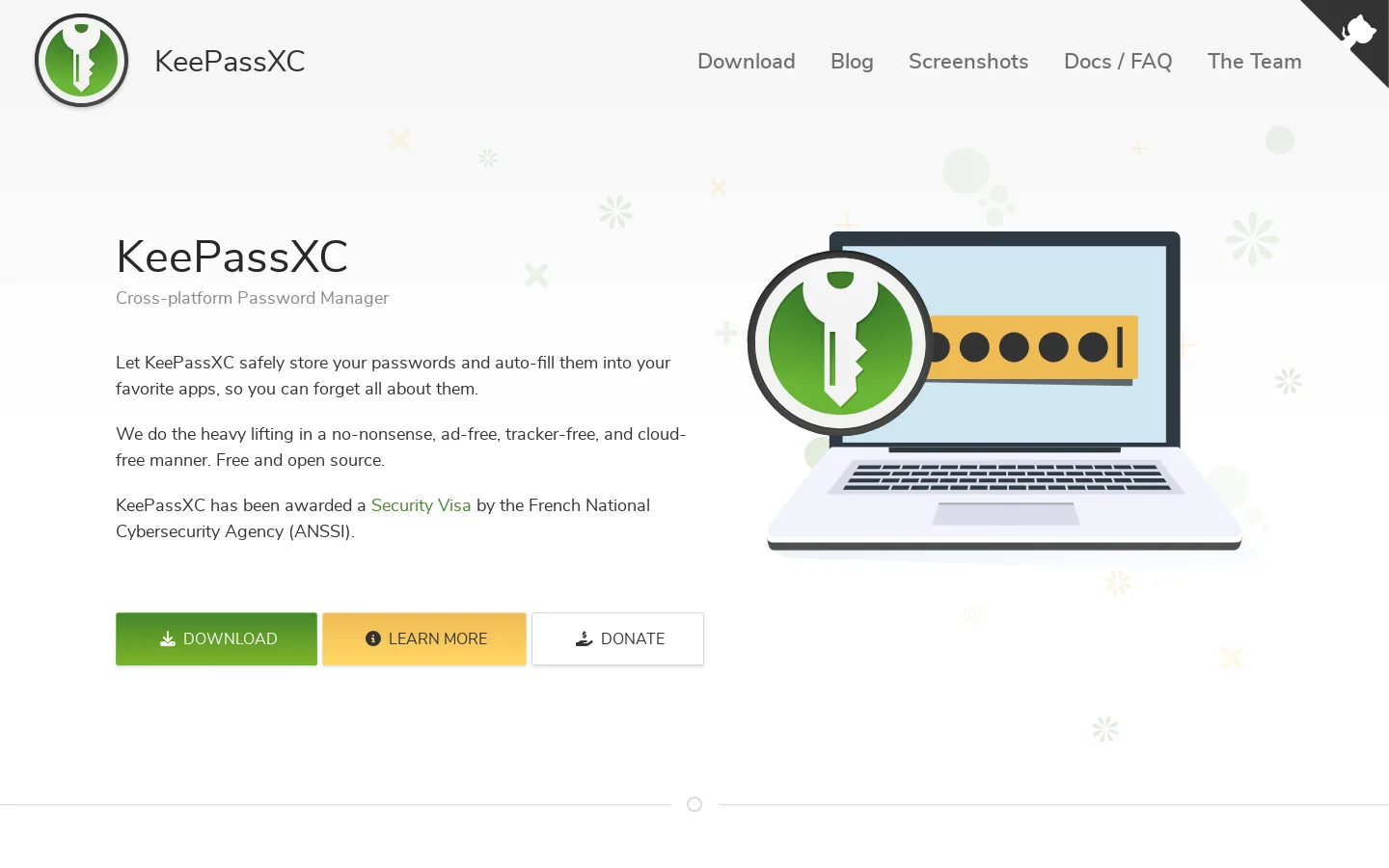 KeePassXC Password Manager Homepage screenshot