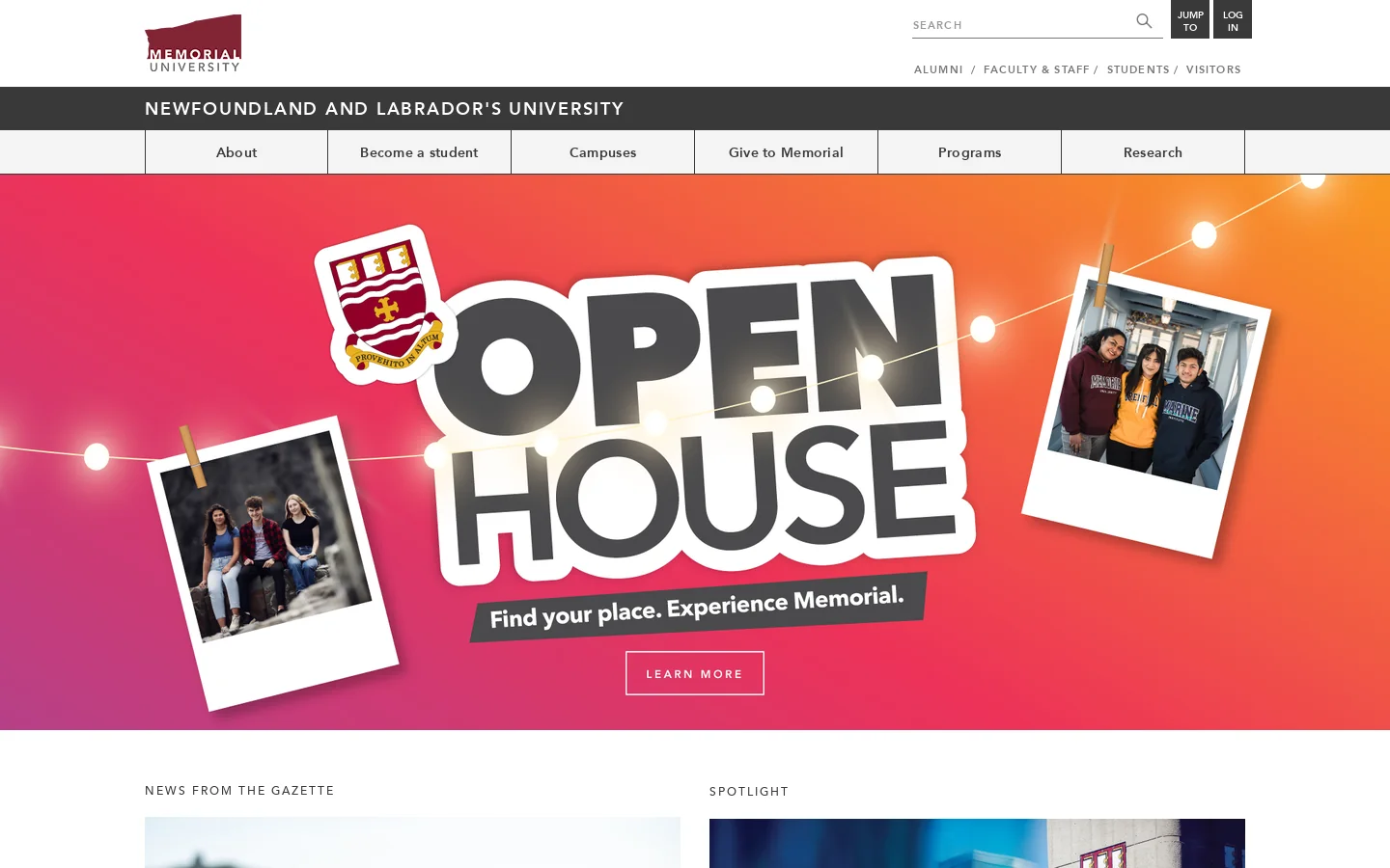 Memorial University | Newfoundland and Labrador's University | Memorial University of Newfoundland Homepage screenshot