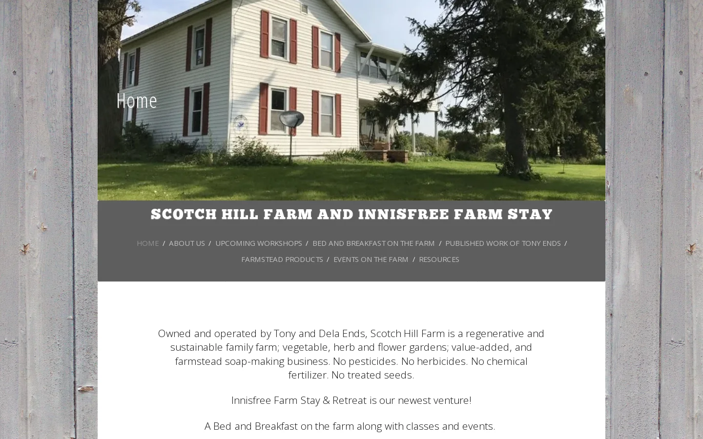 Scotch Hill Farm and Innisfree Farm Stay Homepage screenshot