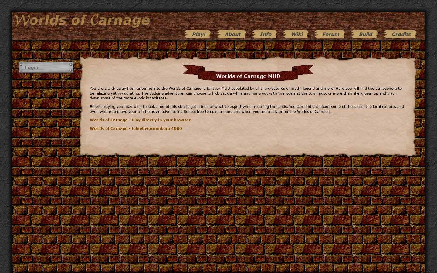 Worlds of Carnage MUD - Worlds of Carnage MUD Homepage screenshot
