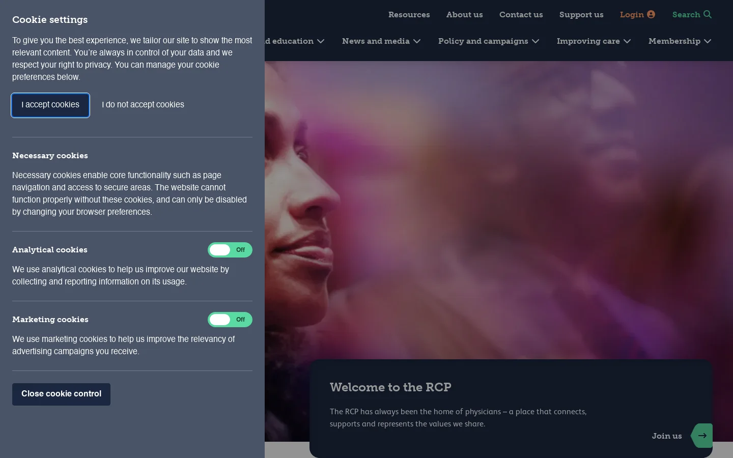 RCP Homepage screenshot