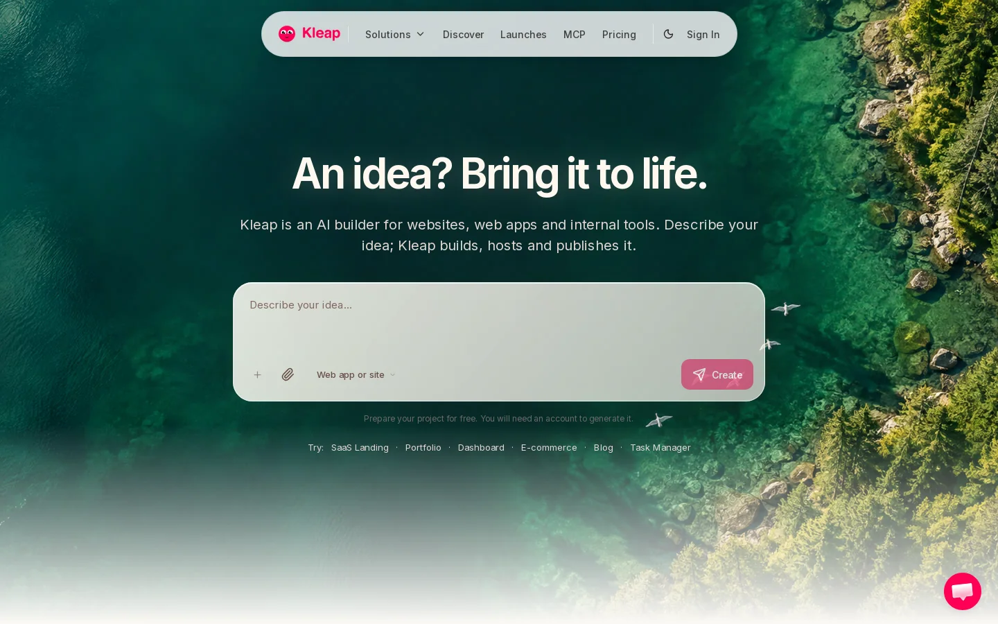 Kleap Homepage screenshot