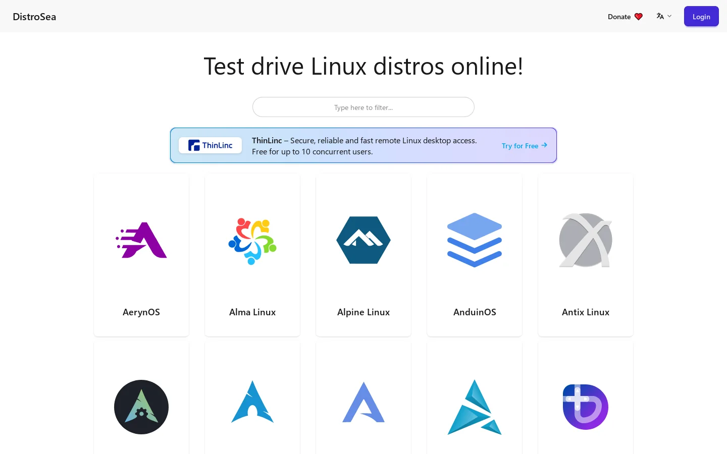 DistroSea Homepage screenshot