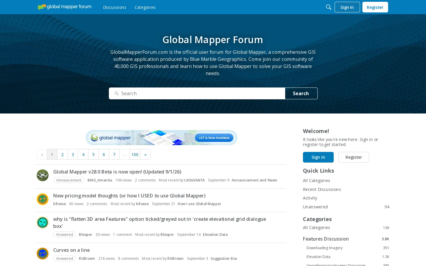 Global Mapper Forum Homepage screenshot